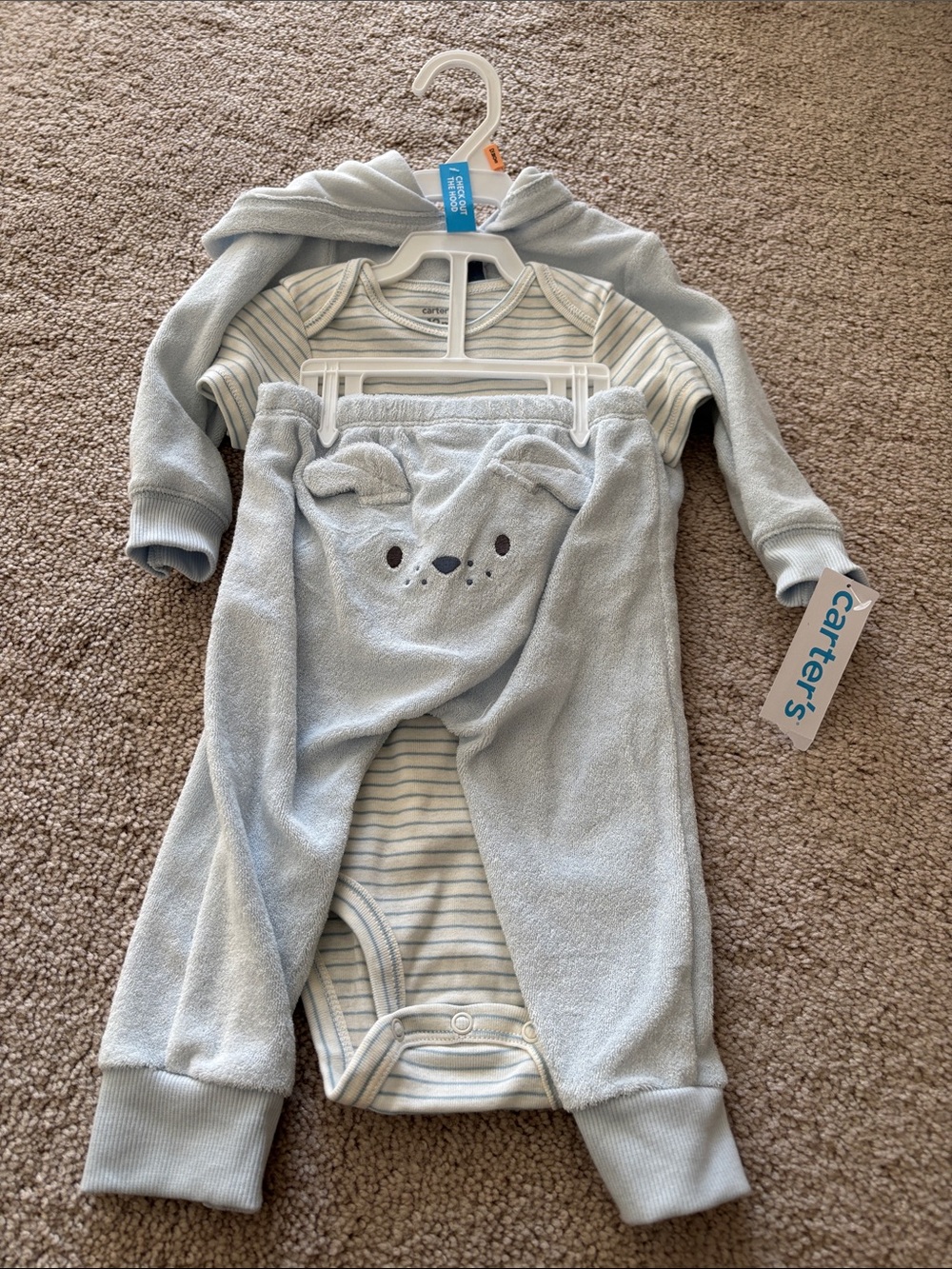 Carter's Light Blue Bear Hooded Pajama Set 3 piece set nwt 12 months
